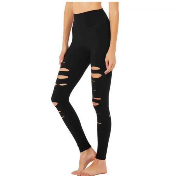 ALO Yoga Pants - Alo Yoga Women’s Black Ripped Warrior Legging Size Small